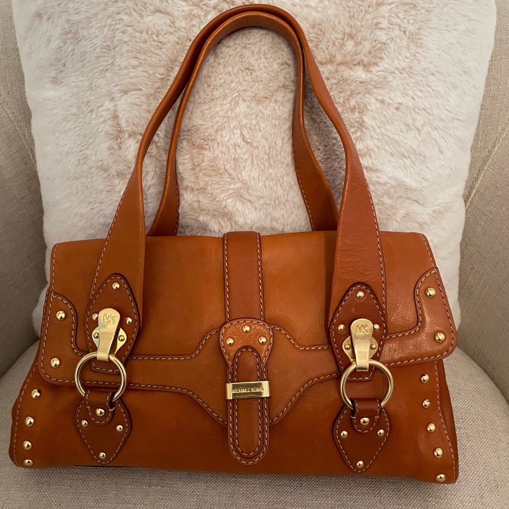 Vintage Michael Kors Tan Leather Shoulder Bag with Gold Hardware